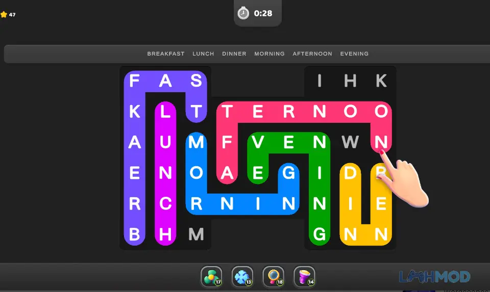 Ảnh 2 của Tải Word Bend Apk 1.3.14 cho Android iOs Màn hình chơi Word Bend hiển thị các từ đã tìm thấy và từ còn thiếu