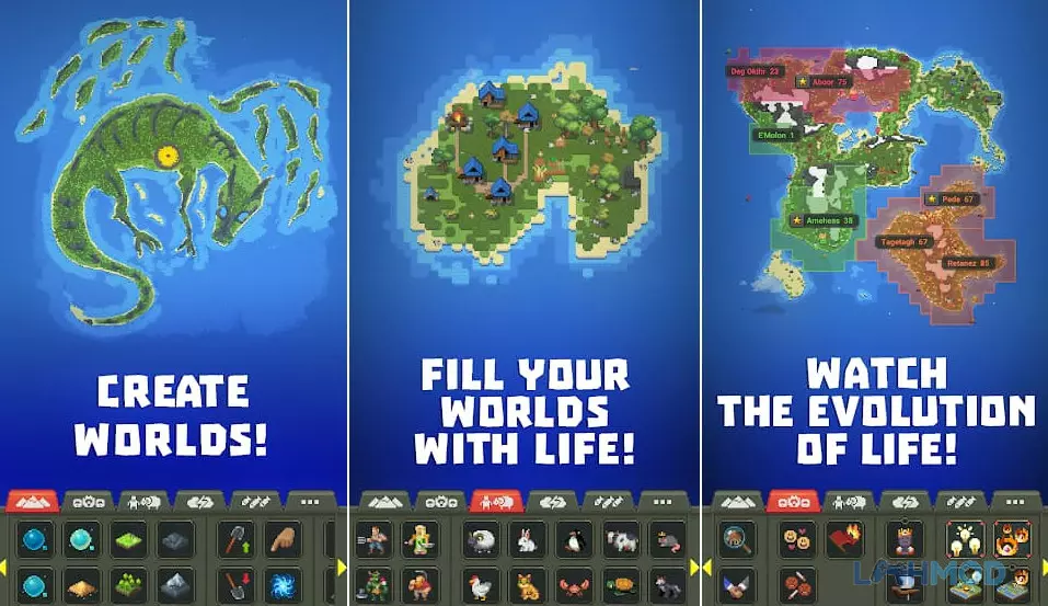 Ảnh 3 của Tải game WorldBox Apk v0.51.2 cho Android iOs Giao diện điều khiển của WorldBox Apk với các công cụ tạo dựng và hủy diệt