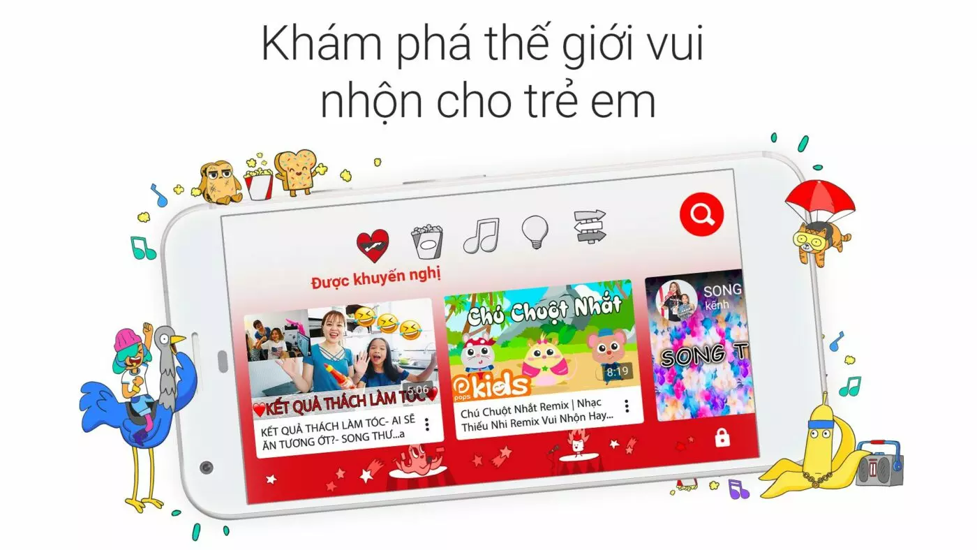 Ảnh 2 của Tải Youtube Kids Apk – Ứng dụng xem Youtube cho trẻ em 7.18.0 cho Android iOs Giao diện Youtube Kids hiển thị các video hoạt hình thân thiện