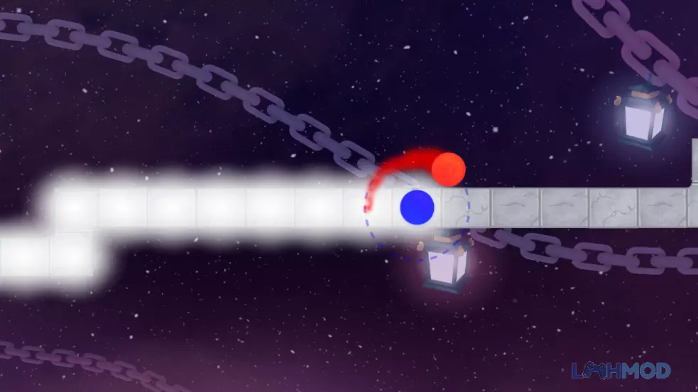 Ảnh 3 của Tải A Dance of Fire and Ice Mod Apk 2.9.6 (Chơi miễn phí) Android Giao diện game A Dance of Fire and Ice với các đường đi phức tạp và hai quả cầu