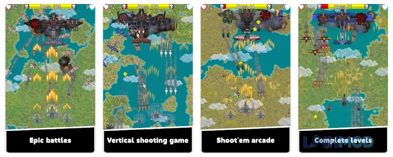 Ảnh 3 của Tải Aircraft Wargame 1 Apk 7.0.0 cho Android iOs Giao diện chiến đấu trong Aircraft Wargame 1 với nhiều kẻ thù trên màn hình