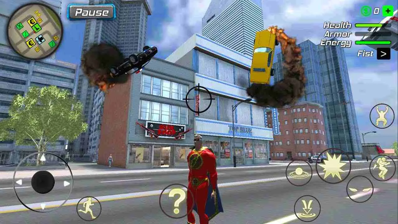 Ảnh 2 của Amazing Powerhero : New York Gangster Mod APK 1.1.4 (Vô hạn mana, skills) Bản đồ rộng lớn của Amazing Powerhero Mod với các điểm nguy hiểm được đánh dấu