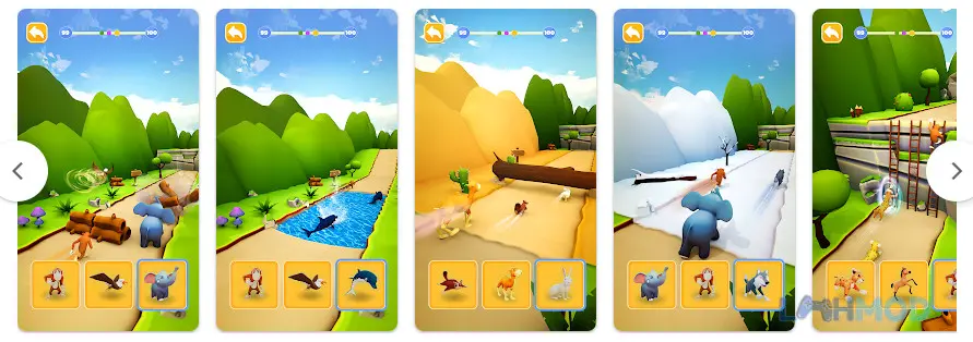 Ảnh 4 của Tải Animal Shifting Transform Run Apk 1.0.4 cho Android iOs Giao diện trò chơi Animal Shifting Transform Run với nhiều động vật đang đua