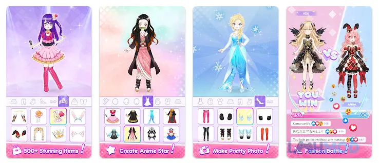 Ảnh 1 của Tải Anime Dress Up Doll Dress Up Apk 1.0.4 cho Android iOs Mô tả ảnh: Một nhân vật anime nữ với mái tóc hồng và trang phục sành điệu đang tạo dáng