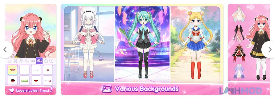 Ảnh 2 của Tải Anime Dress Up Doll Dress Up Apk 1.0.4 cho Android iOs Mô tả ảnh: Một nhân vật anime nữ với trang phục dạ hội màu xanh và phụ kiện lấp lánh