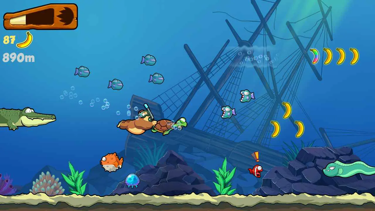 Ảnh 2 của Banana Kong Mod APK 1.9.7.20 (Menu, Vô Hạn Bananas, Hearts) Chú khỉ Kong cưỡi lợn rừng vượt qua các chướng ngại vật