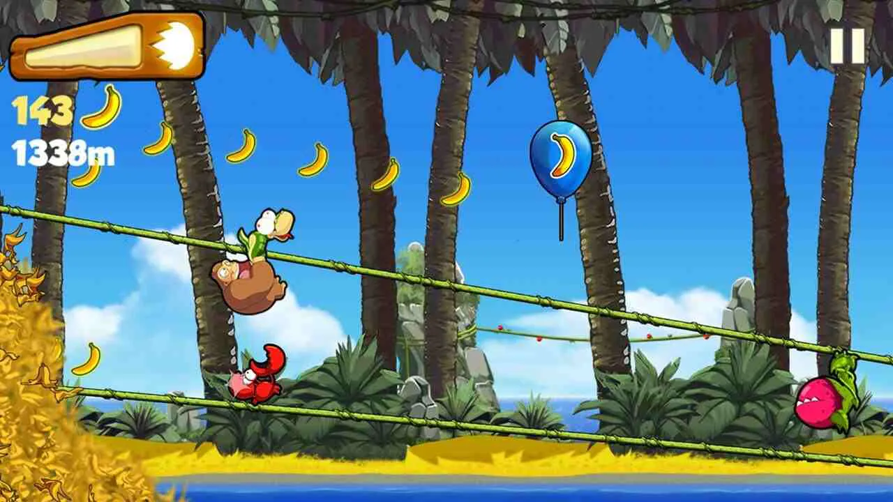 Ảnh 4 của Banana Kong Mod APK 1.9.7.20 (Menu, Vô Hạn Bananas, Hearts) Màn hình giao diện trong cửa hàng, cho phép nâng cấp kỹ năng hoặc mua vật phẩm