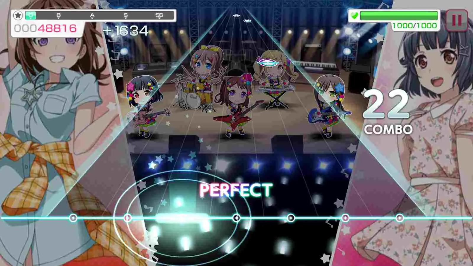 Ảnh 2 của BanG Dream! Girls Band Party Mod APK v8.4.6 (Menu, Auto Perfect, Dance) Nhóm nhạc nữ trong BanG Dream! Girls Band Party Mod biểu diễn trên sân khấu