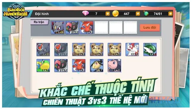 Ảnh 2 của Tải Bảo Bối Huyền Thoại Apk 2.0.99.153474 cho Android iOs Alt text mô tả cảnh hai Pokemon đang đối đầu trong một khu rừng