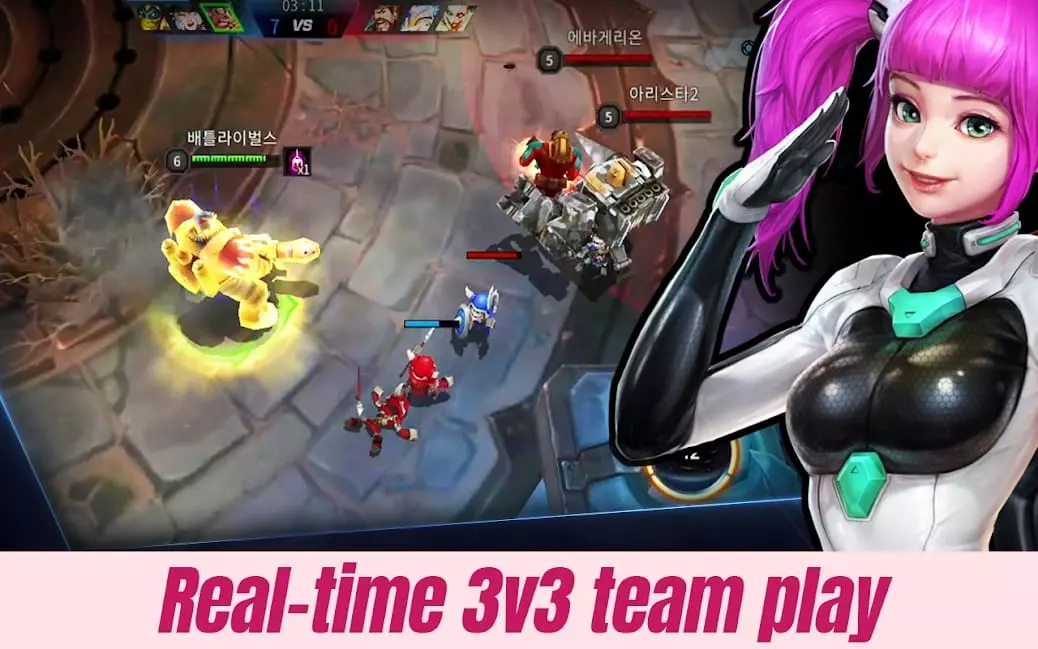 Ảnh 2 của Tải game Battle Rivals Mod APK 1.3.0 (Menu, Hack Map/Phạm vi/Tốc độ) Cảnh chiến đấu trong Battle Rivals, hiển thị giao diện game với các tướng và hiệu ứng kỹ năng