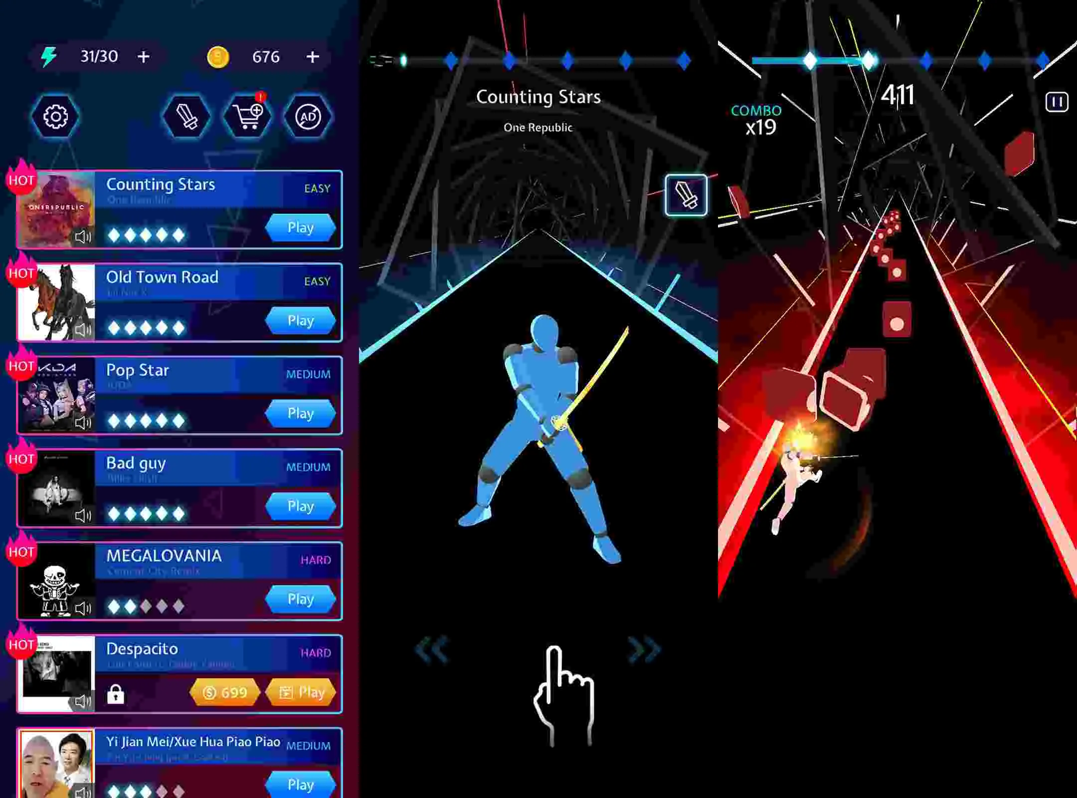 Ảnh 1 của Beat Blade: Dash Dance Mod APK v4.0.14 (Menu, Vô Hạn Tiền) Mô tả hình ảnh màn hình chơi game Beat Blade: Dash Dance với nhân vật đang di chuyển giữa các khối lập phương