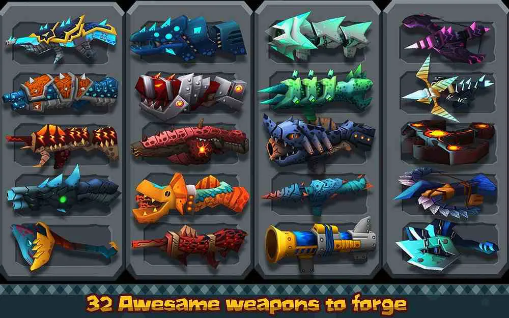 Ảnh 4 của Call of Mini Dino Hunter Mod APK 3.2.5 (Menu, Mở Khóa, Vô Hạn Tiền) Hình ảnh về trang bị và nâng cấp trong Call of Mini Dino Hunter Mod