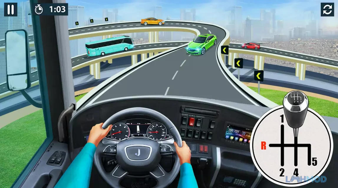 Ảnh 2 của Tải City Bus Simulator – Bus Games Apk 1.3.47 cho Android iOs Alt text mô tả một chiếc xe bus đô thị màu trắng với cửa mở đang chờ đón khách