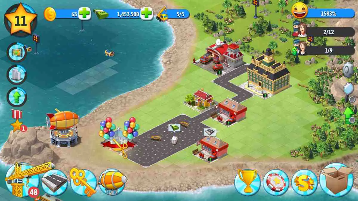 Ảnh 4 của Tải game City Island 5 Mod APK 3.35.0 (Menu, Vô Hạn Cash/Gold) Alt text mô tả một cảnh thành phố về đêm hoặc hoàng hôn, với ánh đèn từ các tòa nhà