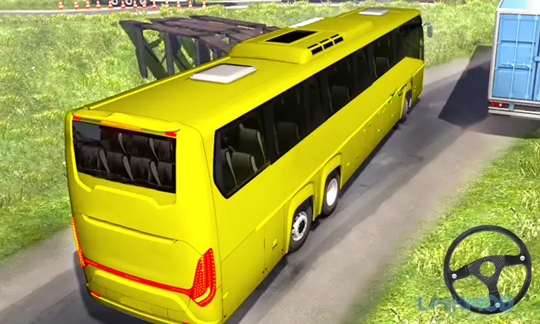 Ảnh 2 của Coach Bus Driving Games Sim 22 Apk 1.11 – LMHMOD Xe buýt đang di chuyển trên đường cao tốc thành phố