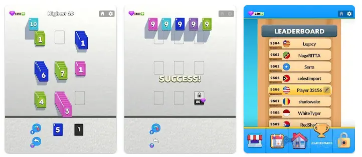 Ảnh 4 của Tải Color Solitaire 3D Apk v31 cho Android iOs Giao diện game Color Solitaire 3D với bảng xếp hạng toàn cầu