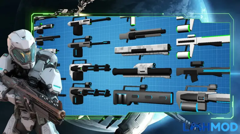 Ảnh 2 của Tải CyberSphere Mod Apk 2.09 (Mở khóa tất cả vũ khí) Hai chiến binh đang chiến đấu trong một môi trường đô thị ngoài hành tinh