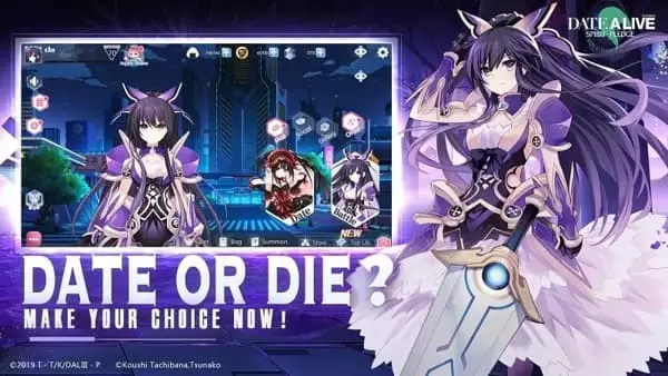 Ảnh 2 của Tải game Date A Live MOD APK 1.09 (Menu, Bất tử) Android iOS Giao diện chọn nhân vật tinh linh và nâng cấp trong Date A Live Mod