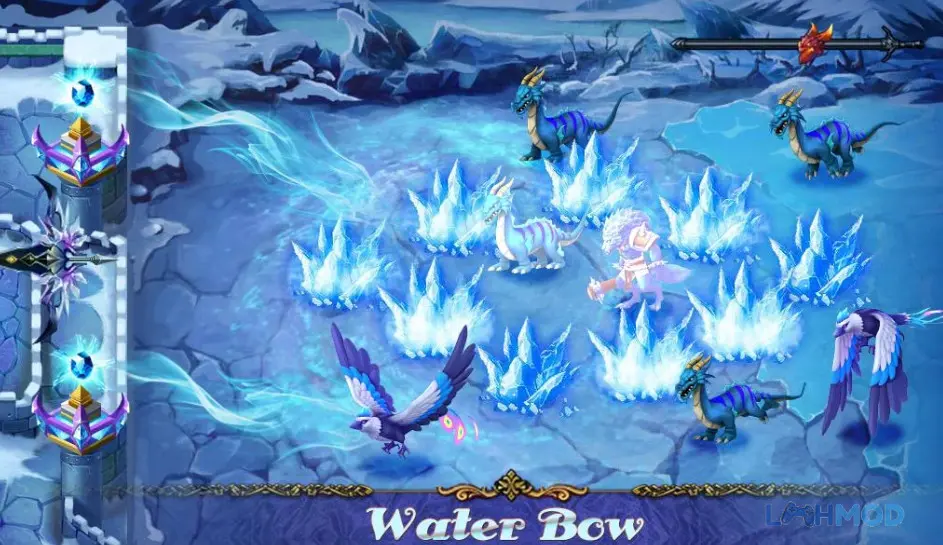 Ảnh 3 của Tải Defender III Mod Apk 2.6.9 (Vô Hạn Tiền) cho Android iOs Cận cảnh thành trì đang được bảo vệ khỏi quái vật trong Defender III Mod