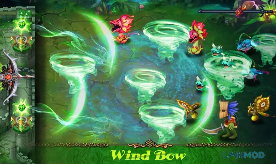 Ảnh 4 của Tải Defender III Mod Apk 2.6.9 (Vô Hạn Tiền) cho Android iOs Người chơi sử dụng cung nỏ chống lại các đợt quái vật trong Defender III Mod