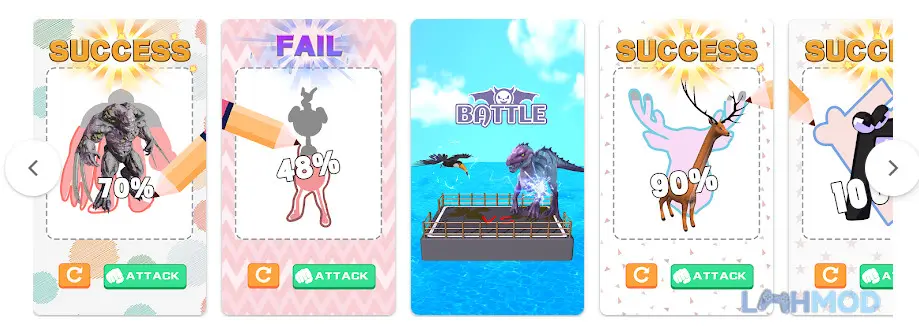 Ảnh 3 của Tải Draw Monster 3D Apk 1.2.9 cho Android iOs Giao diện chiến đấu của Draw Monster 3D với quái vật được tạo hình độc đáo