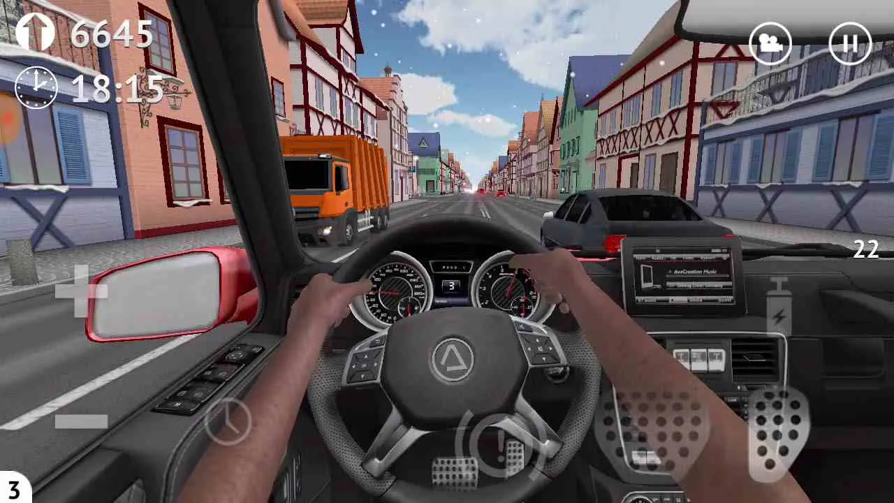 Ảnh 1 của Tải game Driving Zone: Germany Mod APK 1.24.02 (Vô Hạn Tiền) Hình ảnh chiếc xe đua màu vàng đang lướt trên đường phố Đức vào ban đêm