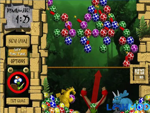 Ảnh 2 của Tải game Dynomite Apk 1.0 cho Android, IOS Chú khủng long xanh đang ngắm bắn những quả trứng nhiều màu sắc