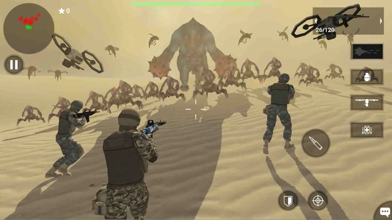 Ảnh 1 của Earth Protect Squad Mod APK 2.47.64 (Menu, Vô Hạn Tiền) Cảnh chiến đấu trong Earth Protect Squad Mod với súng và khiên