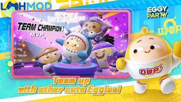 Ảnh 2 của Tải Eggy Party APK 1.0.66 cho Android iOS Giao diện game Eggy Party hiển thị điểm số và các vật phẩm hỗ trợ