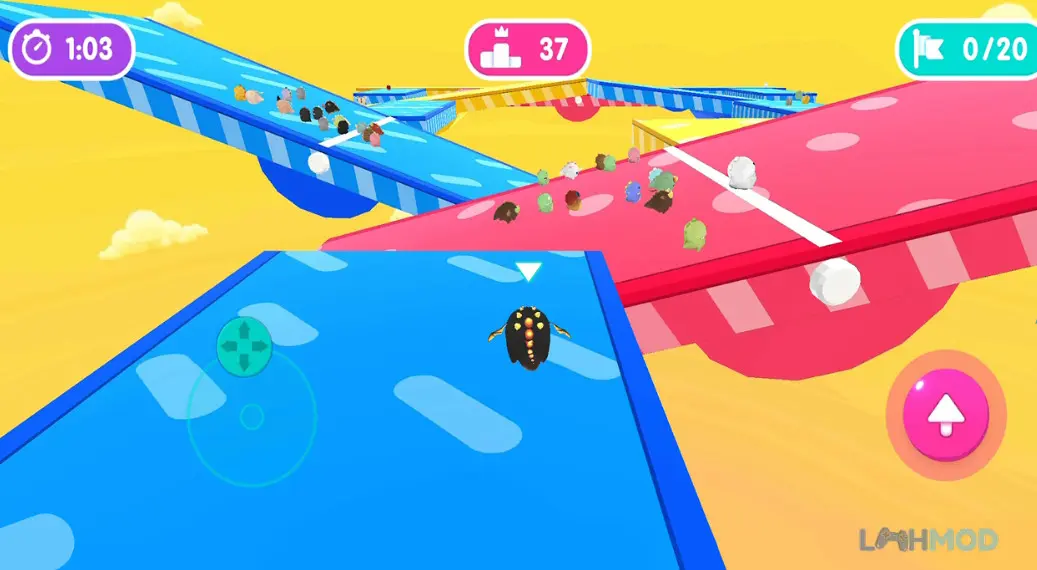 Ảnh 3 của Tải Fall io Apk 1.4.3 cho Android iOs Hình ảnh cận cảnh một chú khủng long màu xanh đang cố gắng giữ thăng bằng trên một chiếc bệ xoay