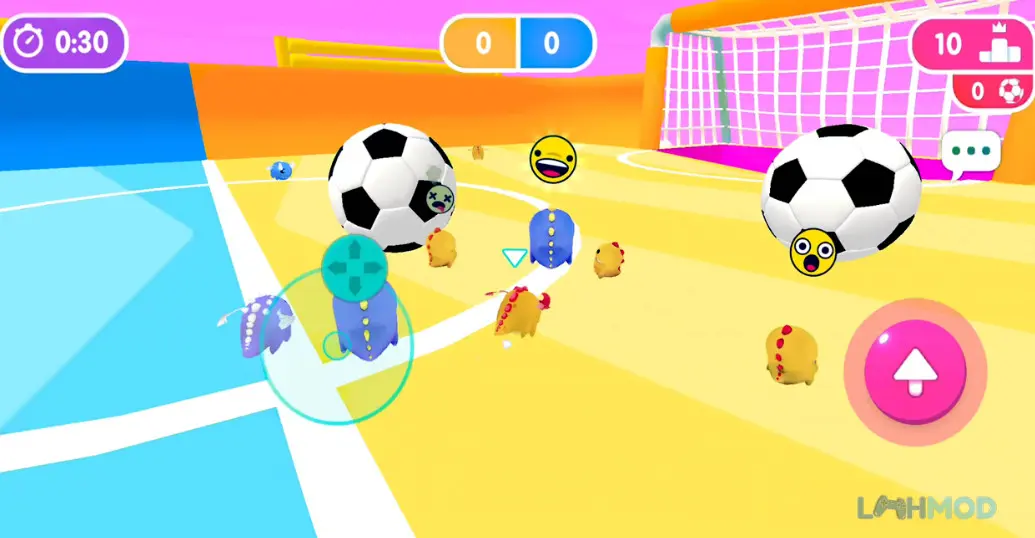 Ảnh 4 của Tải Fall io Apk 1.4.3 cho Android iOs Một con khủng long màu vàng đang nhảy qua một chướng ngại vật trong môi trường đầy màu sắc