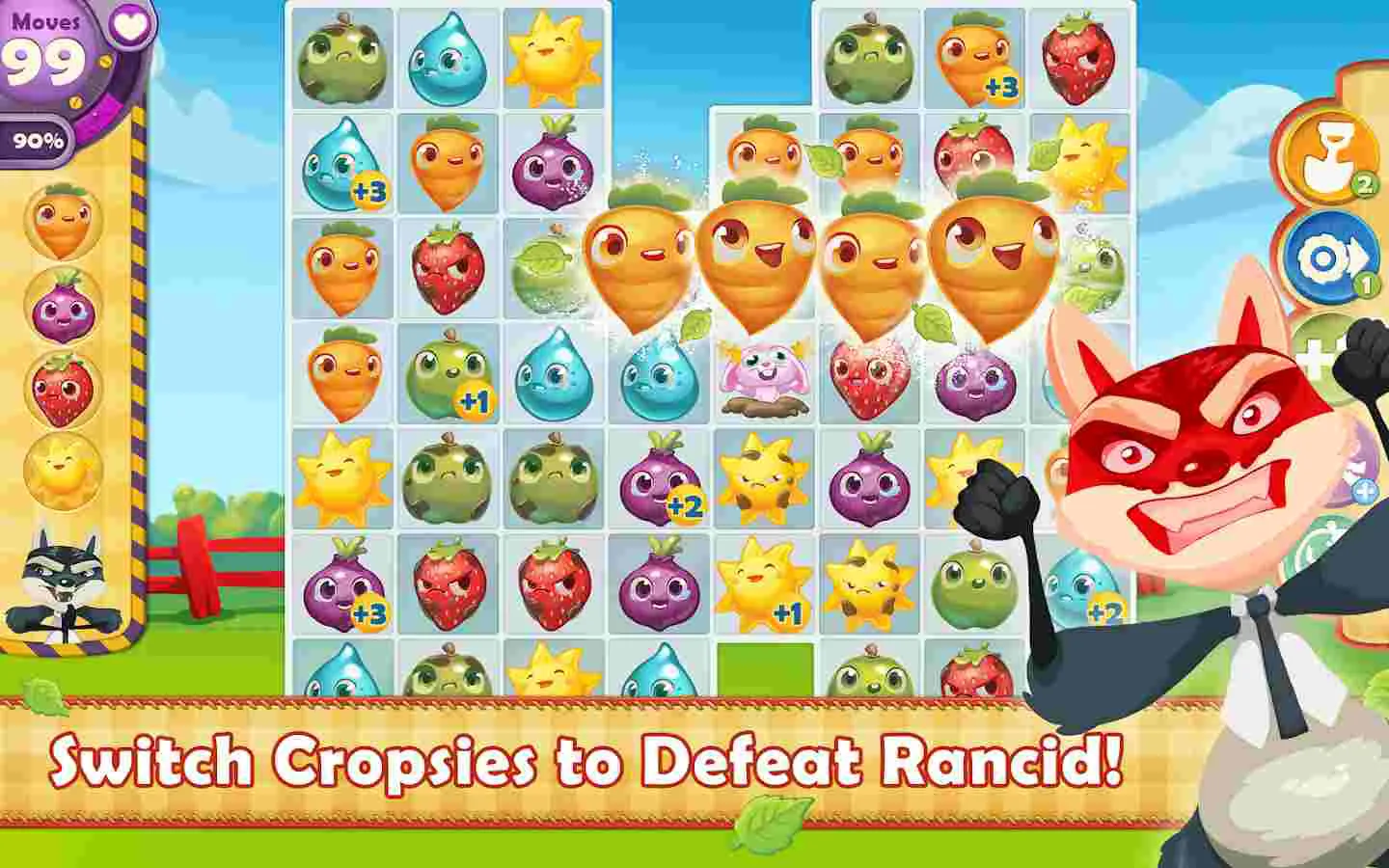 Ảnh 3 của Tải game Farm Heroes Saga Mod APK 5.77.5 (Di chuyển, Boosters) Các loại nông sản được sắp xếp trên bàn chơi Farm Heroes Saga Mod