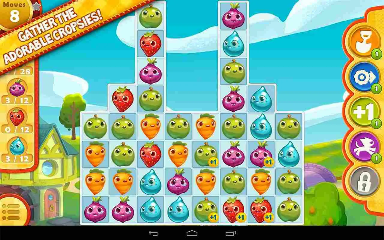 Ảnh 4 của Tải game Farm Heroes Saga Mod APK 5.77.5 (Di chuyển, Boosters) Giao diện Farm Heroes Saga Mod với các nhân vật nông dân và cáo Racid