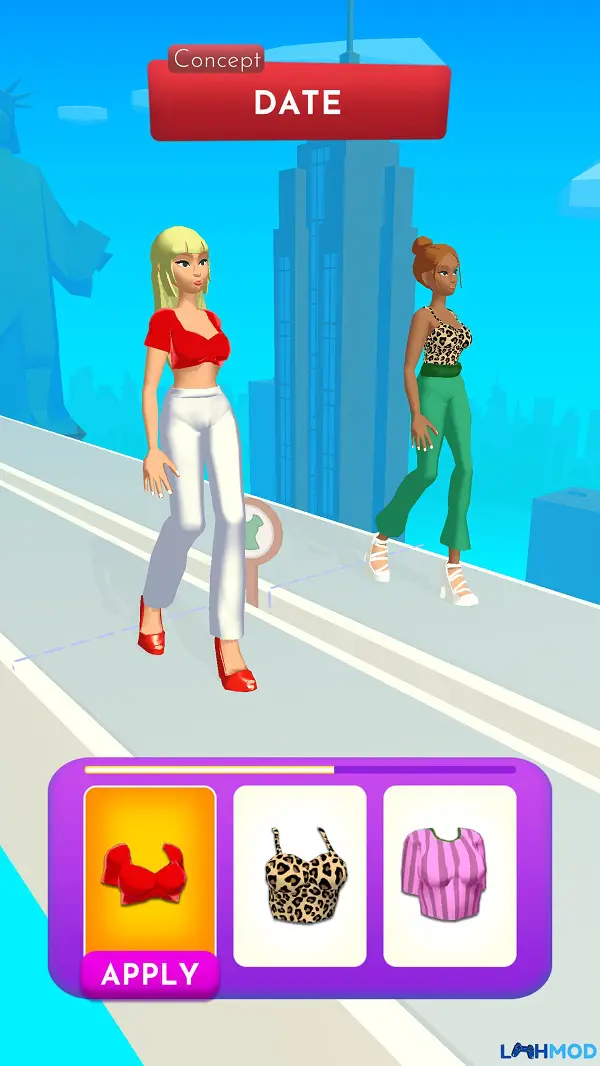 Ảnh 2 của Tải Fashion Battle Mod Apk 1.08.08 (Vô hạn tiền) cho Android, IOS Giao diện chọn trang phục trong Fashion Battle Mod với nhiều lựa chọn váy và phụ kiện