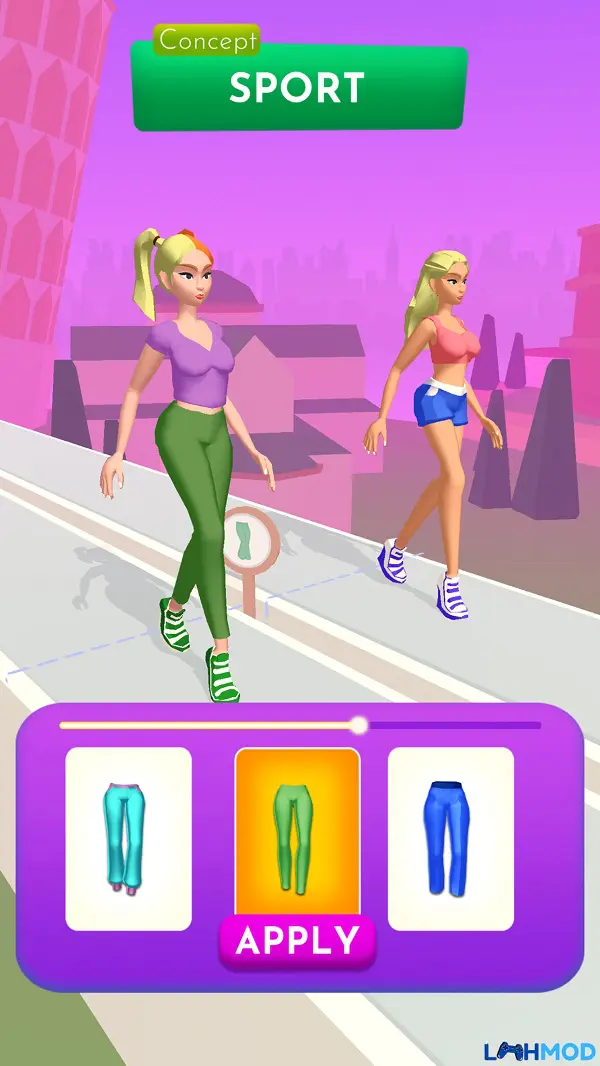 Ảnh 3 của Tải Fashion Battle Mod Apk 1.08.08 (Vô hạn tiền) cho Android, IOS Hai người mẫu đang trình diễn trên sàn catwalk trong Fashion Battle Mod, thể hiện phong cách độc đáo