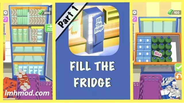 Ảnh 1 của Tải game Fill The Fridge Mod Apk 2.6.0 (Không quảng cáo) Android Màn hình gameplay Fill The Fridge với nhiều đồ vật đang chờ sắp xếp