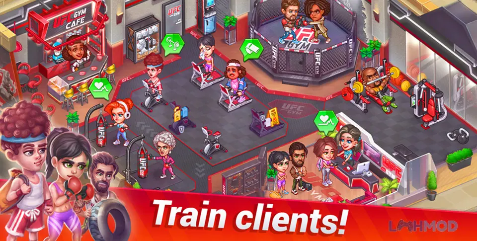 Ảnh 2 của Tải Fitness Gym Tycoon Apk 0.4 cho Android iOs Khách hàng đang tập luyện với thiết bị hiện đại trong Fitness Gym Tycoon