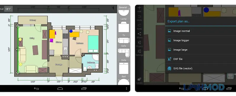 Ảnh 4 của Tải Floor Plan Creator Mod Apk 3.5.8 (Mở Khóa Pro) cho Android iOs Trang trí nội thất và bố trí vật dụng trong Floor Plan Creator Mod