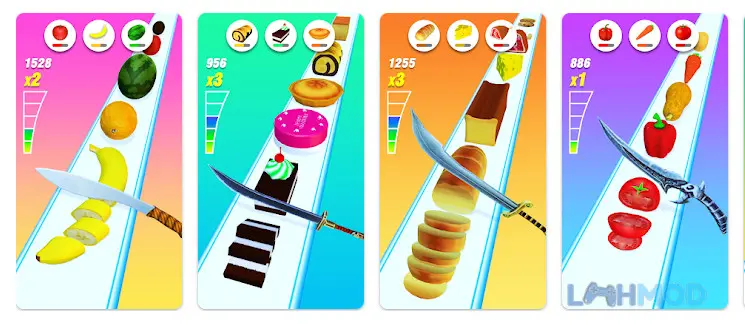 Ảnh 1 của Tải Food Slicer Apk 0.3 cho Android iOs Người chơi đang cắt lát các loại rau củ và trái cây trong game Food Slicer