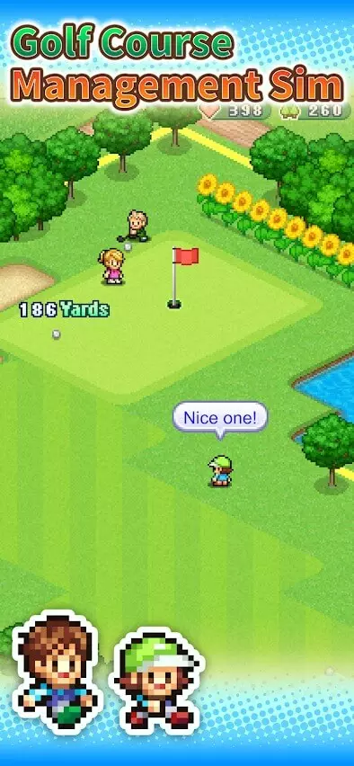 Ảnh 3 của Tải game Forest Golf Planner Mod APK 1.2.0 (Vô hạn tiền) Người chơi đang tương tác trên sân golf pixel của Forest Golf Planner Mod