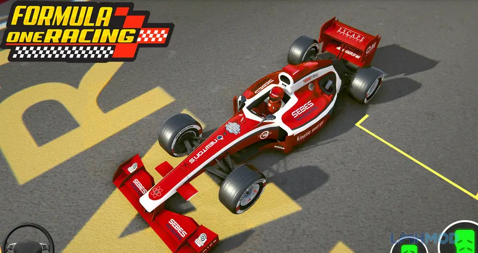 Ảnh 2 của Tải Formula Car Racing Car Games Mod Apk 4.8M (Vô Hạn Tiền) cho Android iOs Một chiếc xe đua công thức đang tăng tốc trên đường đua với hiệu ứng chuyển động mượt mà