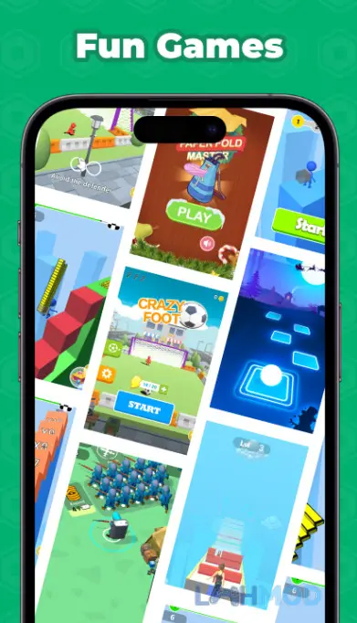 Ảnh 3 của Tải Funblox Box Apk 1.0.5 cho Android iOS Màn hình ứng dụng Funblox Box hiển thị danh sách các trò chơi theo thể loại