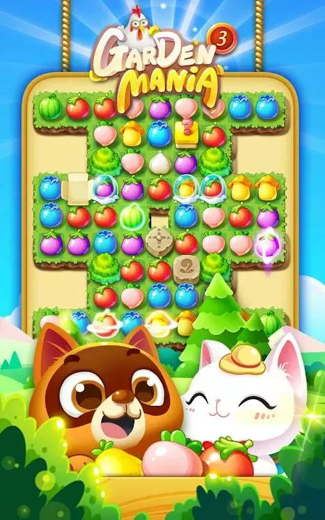 Ảnh 2 của Tải game Garden Mania 3 Mod APK 4.1.9 (Vô Hạn Kim Cương) Giao diện gameplay Garden Mania 3 Mod với bảng giải đố match-3 rực rỡ và các loại cây trồng