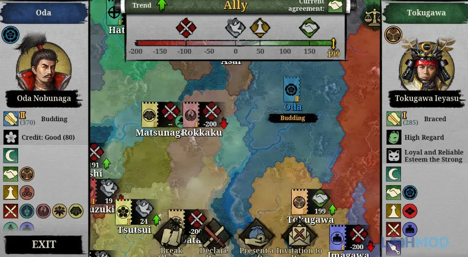 Ảnh 2 của Tải Great Conqueror 2 Shogun Mod Apk 1.0.8 (Vô Hạn Tiền) cho Android Bản đồ chiến dịch trong Great Conqueror 2: Shogun hiển thị các vùng đất và lâu đài