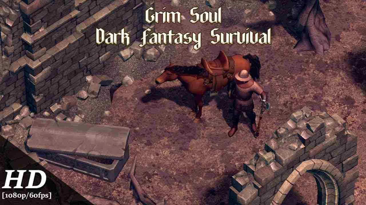 Ảnh 1 của Grim Soul Mod APK 5.1.2 (Mega Menu, Mở Khóa VIP) Cảnh chiến binh Grim Soul đang chiến đấu với quái vật