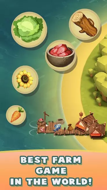 Ảnh 3 của Tải game Harvest Island Mod APK 1.0.8 (Mua Sắm Miễn Phí) Alt text mô tả một cảnh quản lý tài nguyên hoặc nâng cấp công trình trong Harvest Island