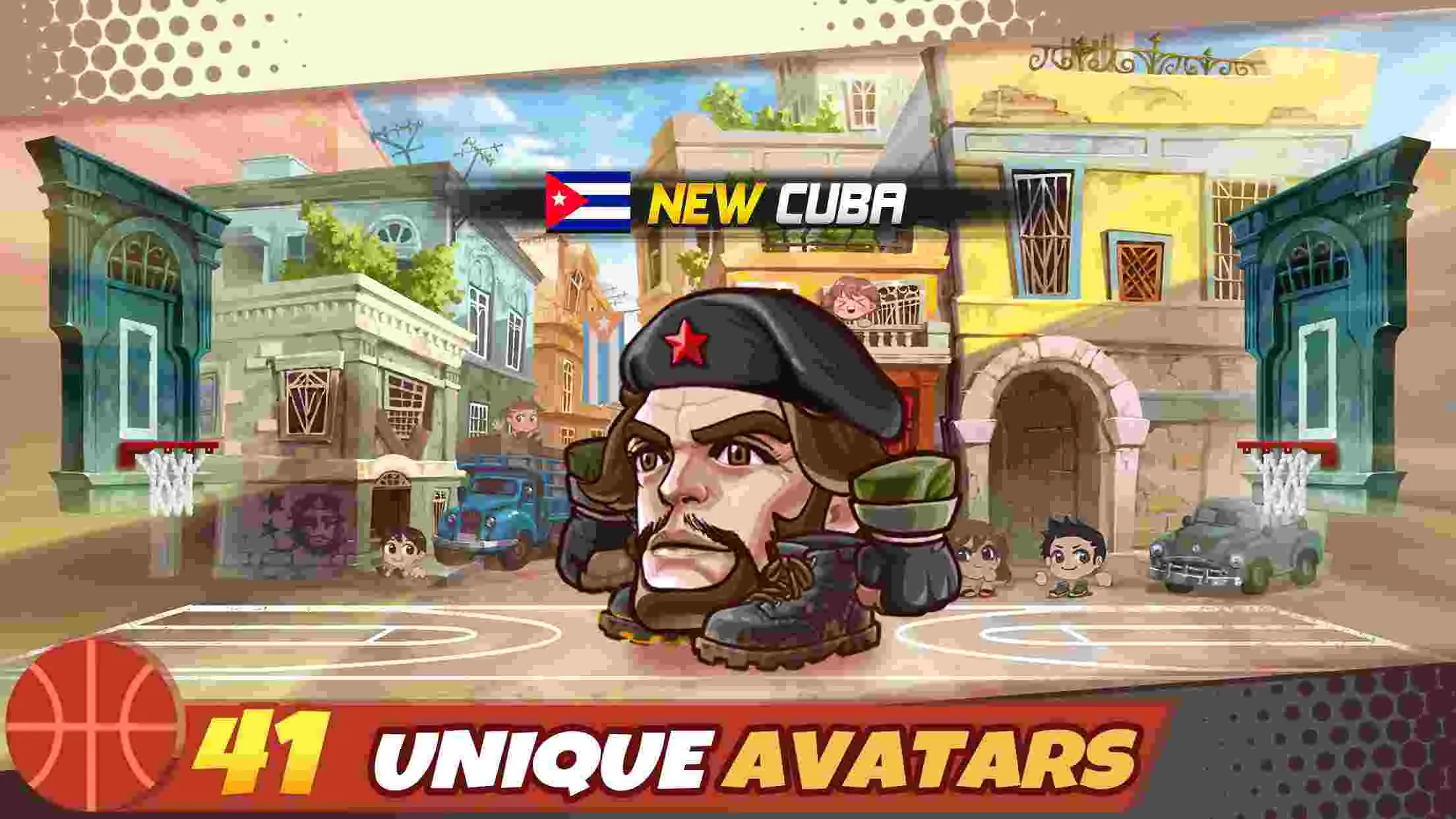 Ảnh 4 của Tải game Head Basketball Mod APK 3.3.5 (Menu, Vô Hạn Tiền) Alt text mô tả một nhân vật "đầu to" đang nhảy cao để úp rổ, phía sau là sân bóng rổ và khán giả