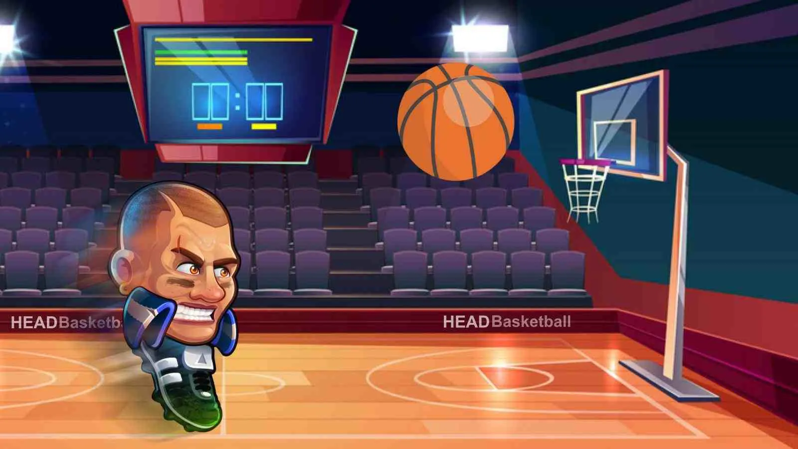 Ảnh 5 của Tải game Head Basketball Mod APK 3.3.5 (Menu, Vô Hạn Tiền) Alt text mô tả một trận đấu bóng rổ sôi động giữa hai nhân vật "đầu to" trên sân