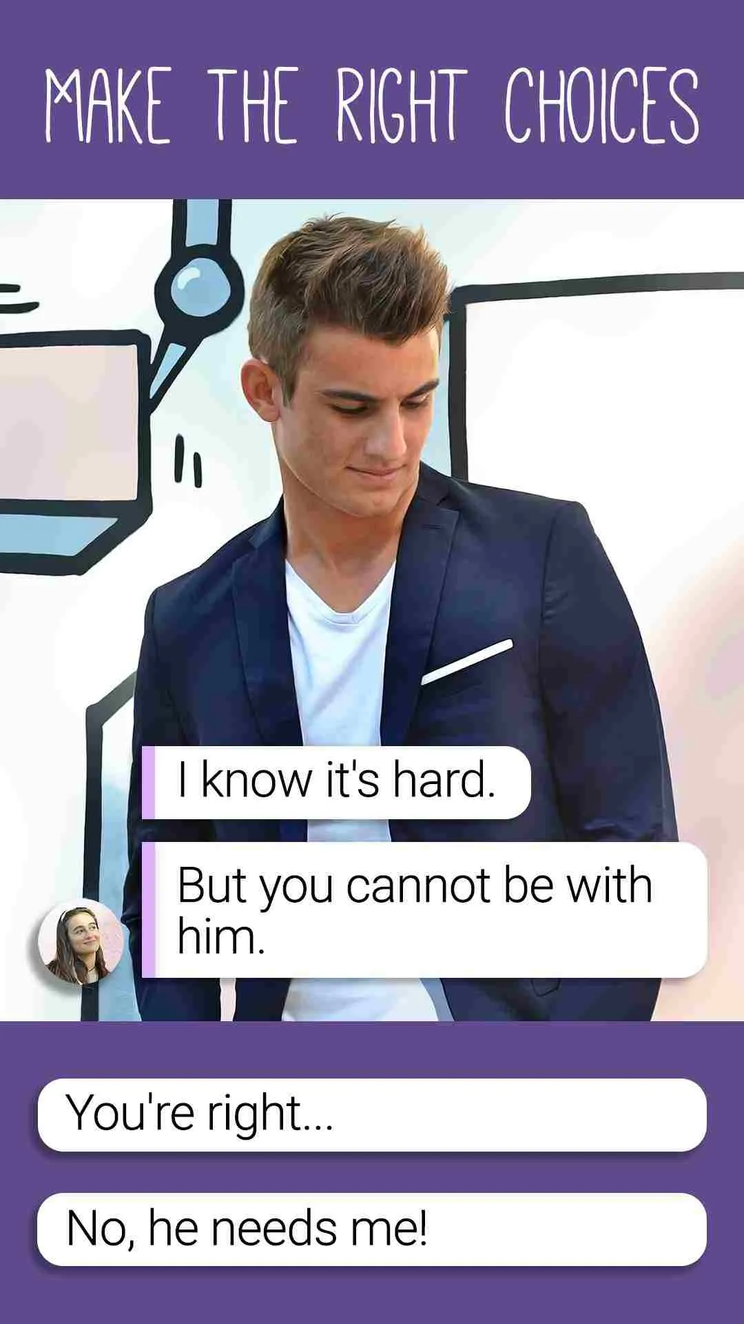 Ảnh 3 của Tải Hey Love Tim Mod APK 2022.1.24.1 (Menu, Vô Hạn Tiền) Màn hình lựa chọn đối thoại trong game Hey Love Tim