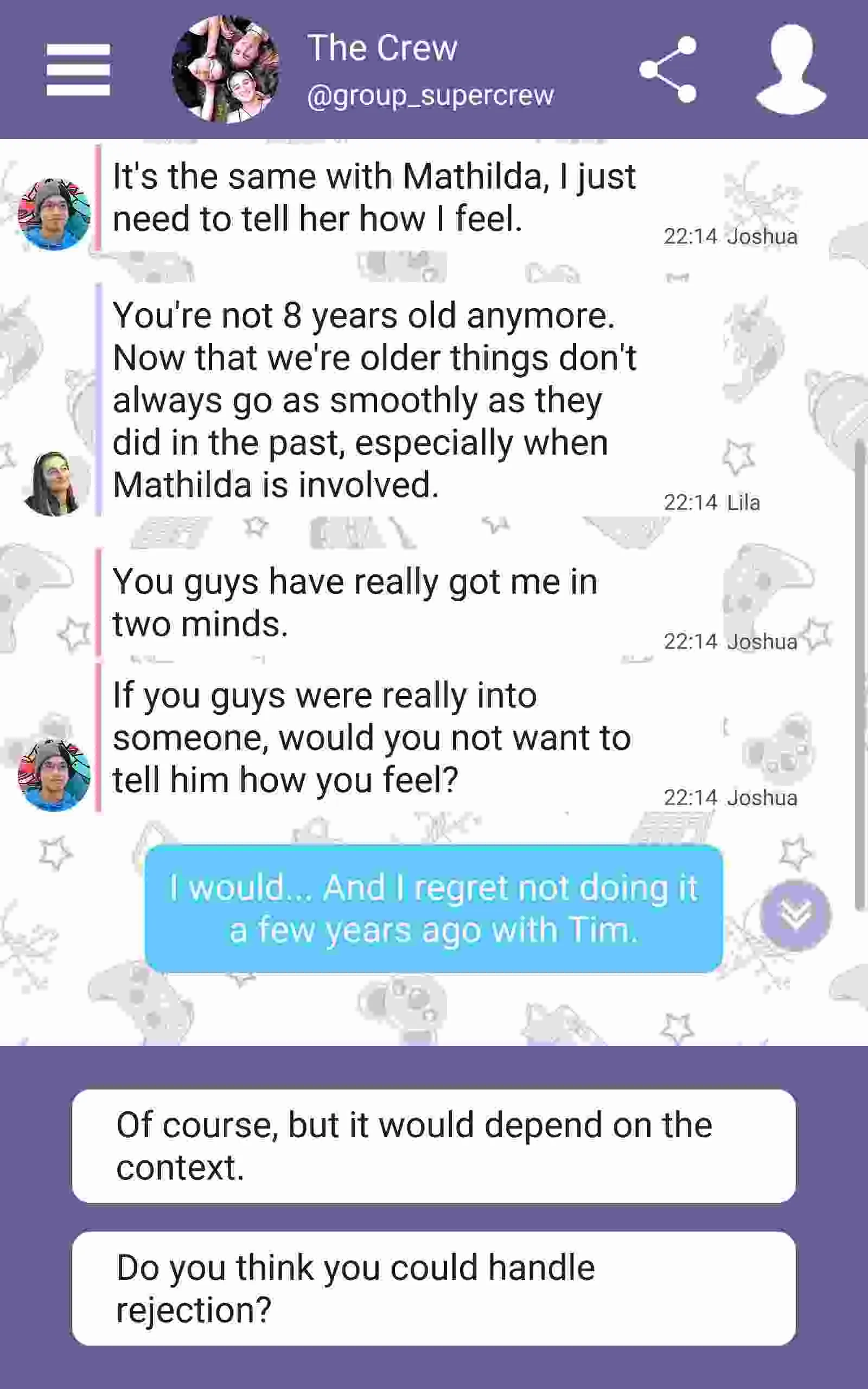 Ảnh 4 của Tải Hey Love Tim Mod APK 2022.1.24.1 (Menu, Vô Hạn Tiền) Ảnh chụp màn hình game Hey Love Tim với các nhân vật và tin nhắn